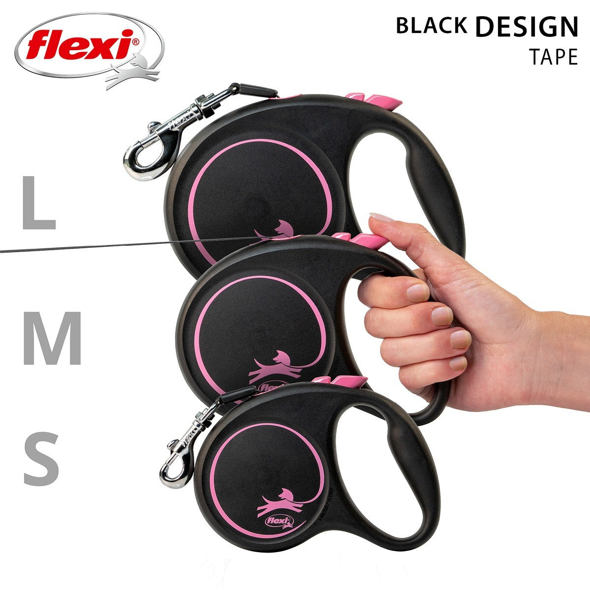 Flexi Black Design Tape Retractable Leash 5m