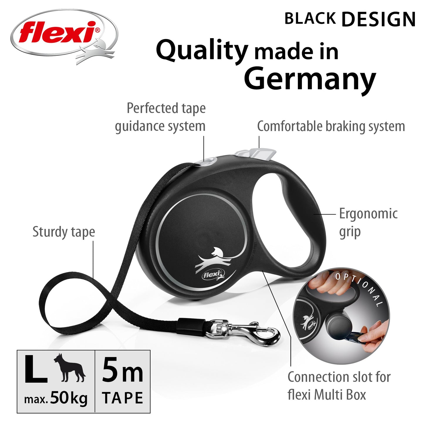 Flexi Black Design Tape Retractable Leash 5m