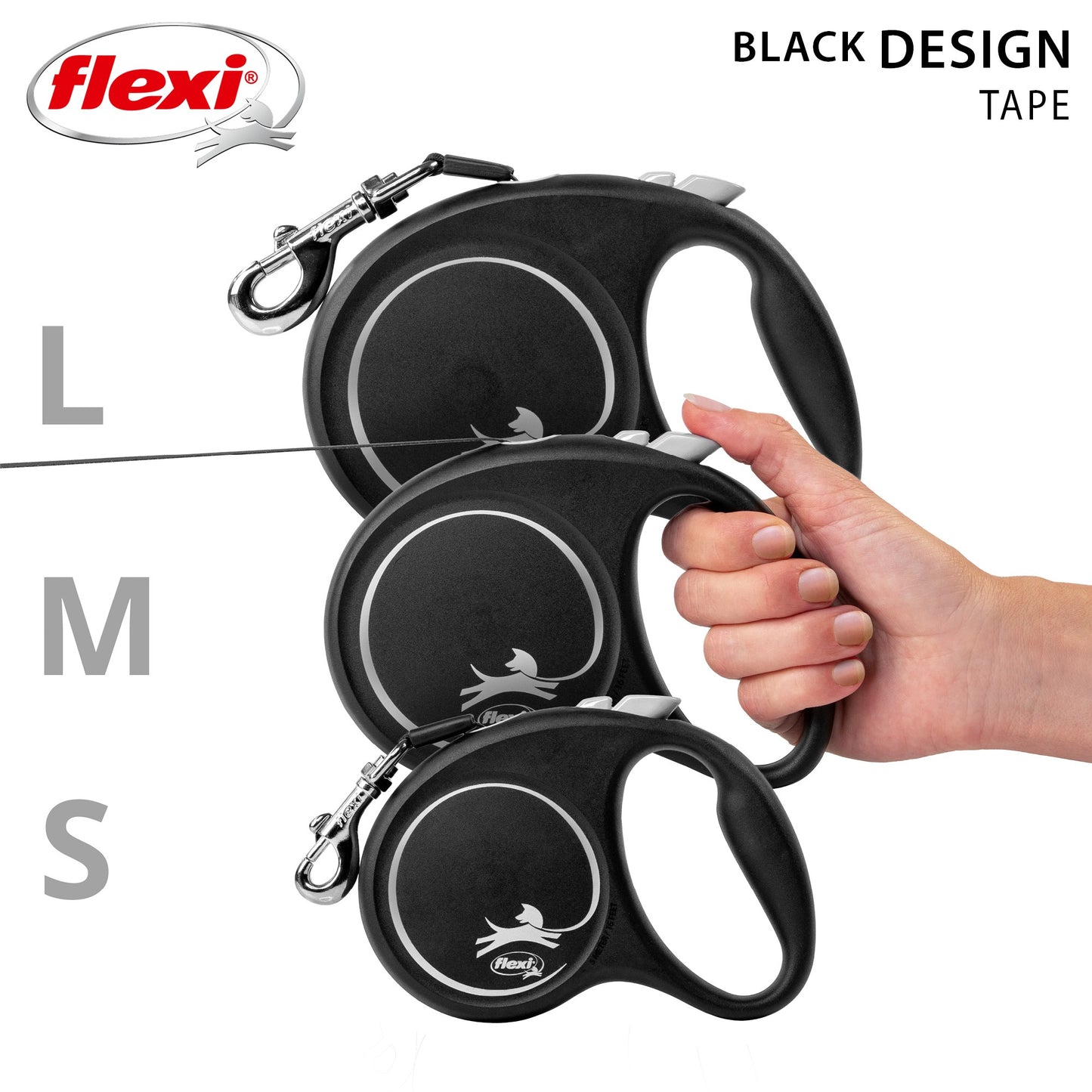 Flexi Black Design Tape Retractable Leash 5m