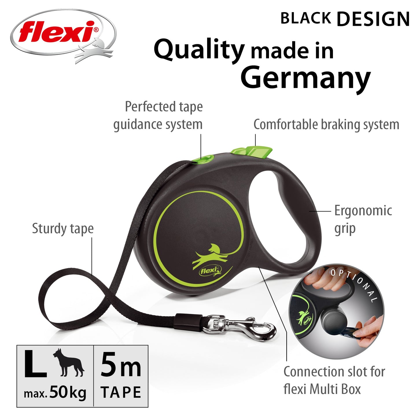 Flexi Black Design Tape Retractable Leash 5m