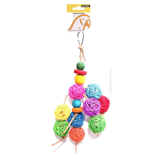 Avi One Parrot Toy - Leather Rope Coloured Wood/Ball