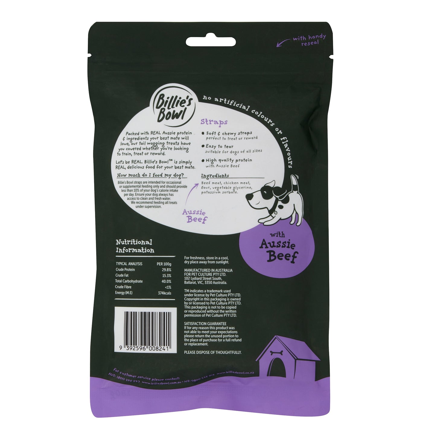 Billie’s Bowl Aussie Beef Straps Dog Treats