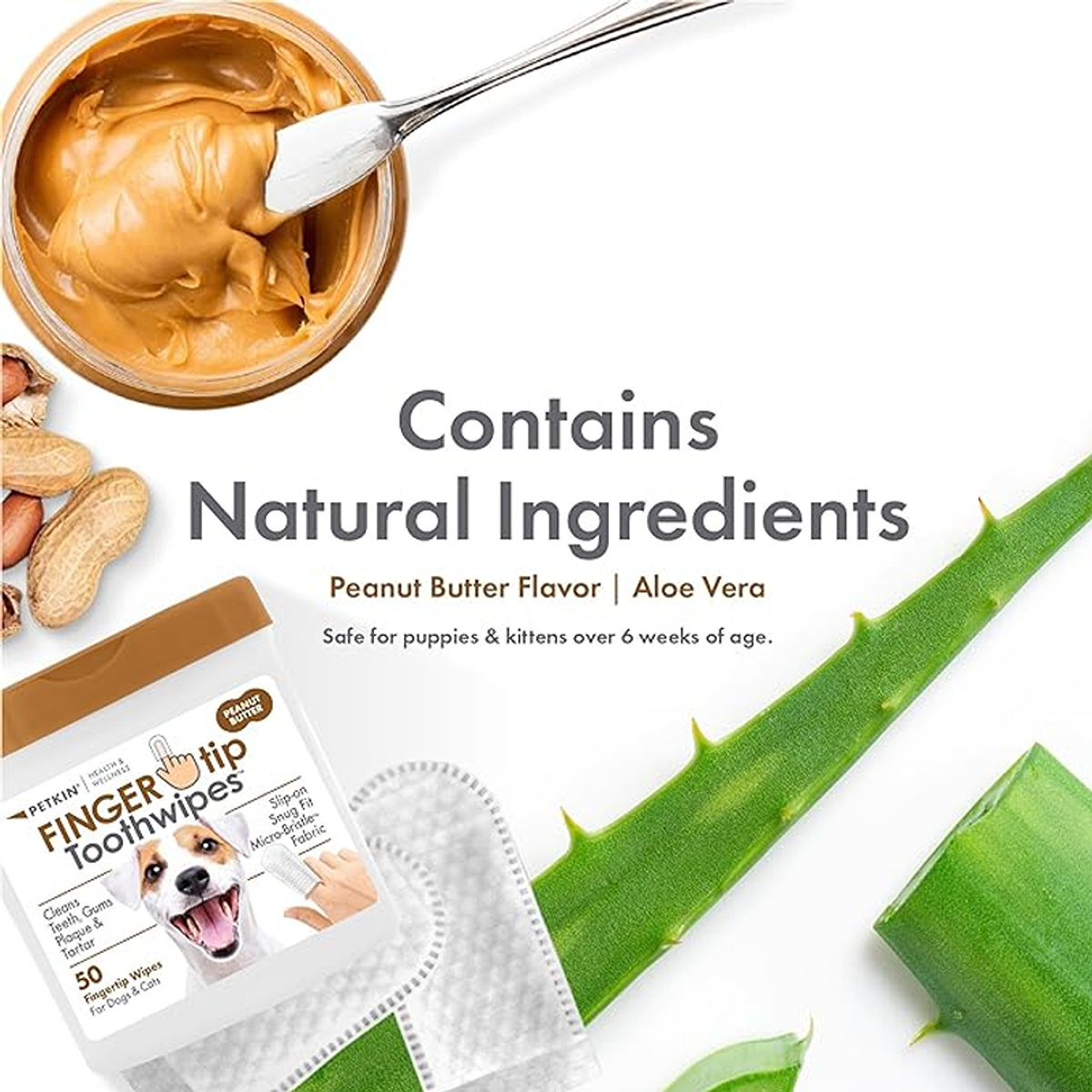 Petkin Fingertip Tooth Wipes- Peanut Butter