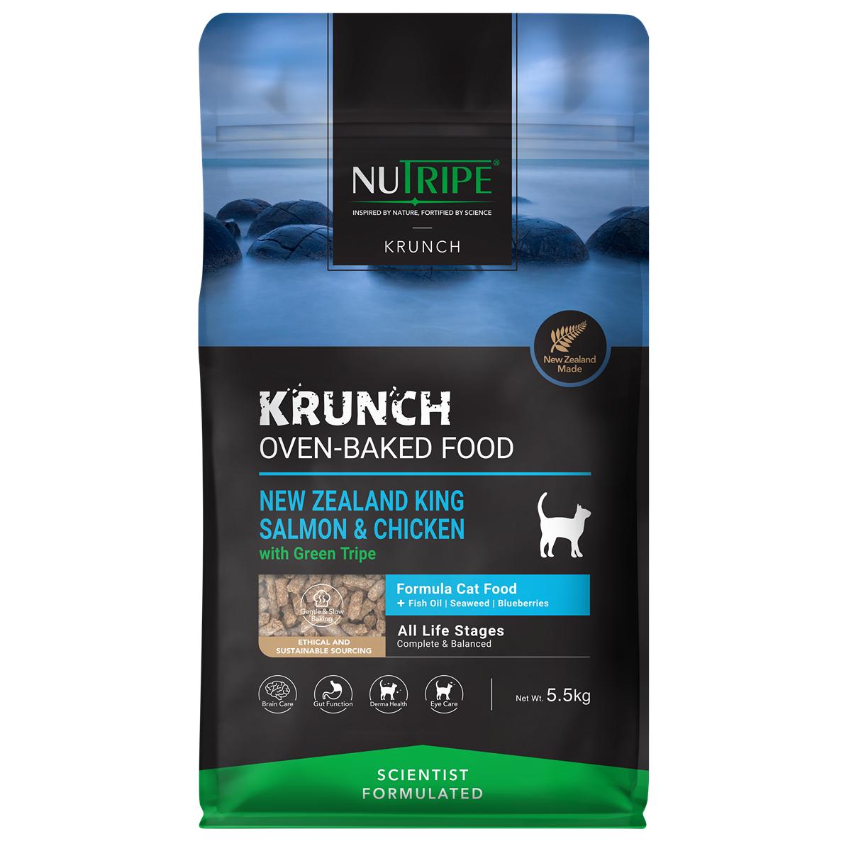 NUTRIPE Krunch Salmon & Chicken With Green Tripe Oven-Baked Cat Food