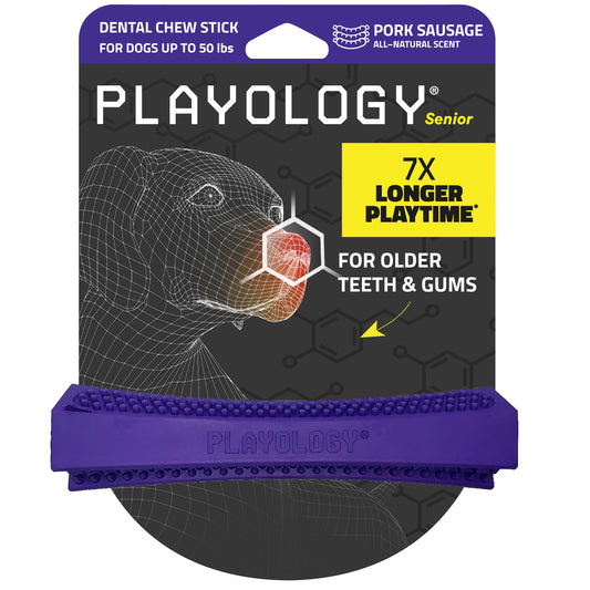 Playology Senior Dog Dental Stick Toy - Pork Sausage