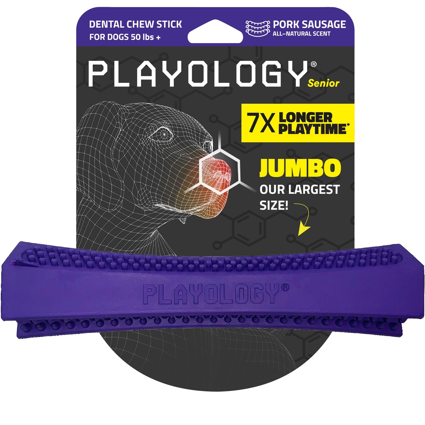 Playology Senior Dog Dental Stick Toy - Pork Sausage