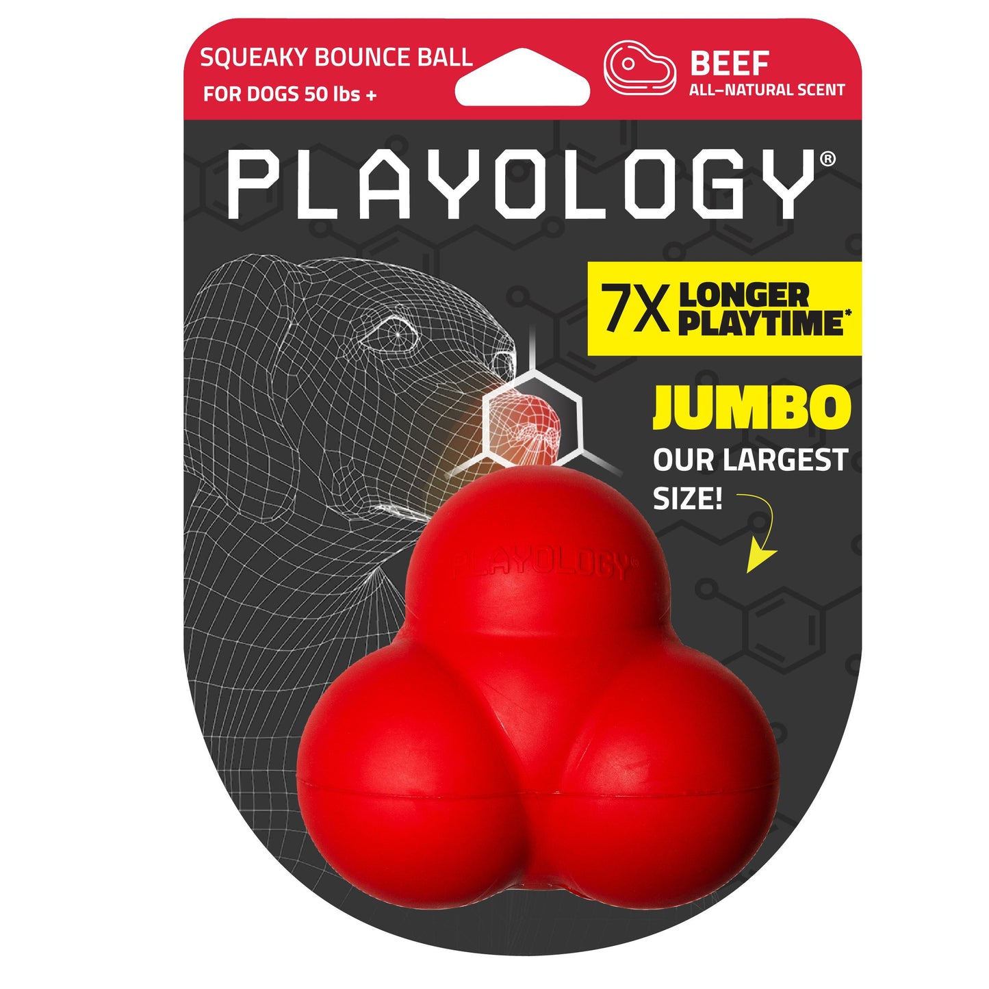 Playology Squeaky Bounce Ball Toy - Beef