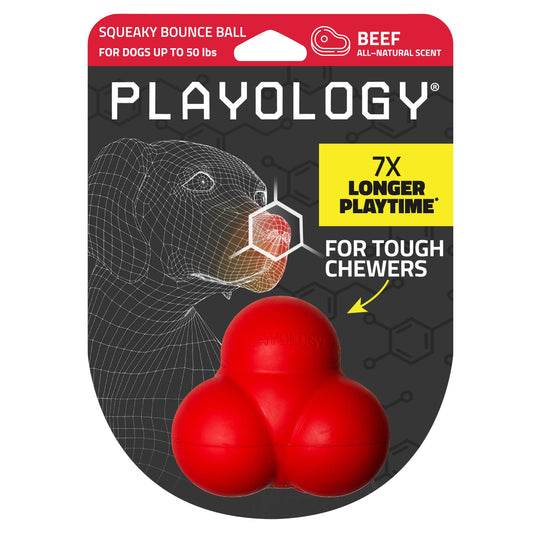 Playology Squeaky Bounce Ball Toy - Beef