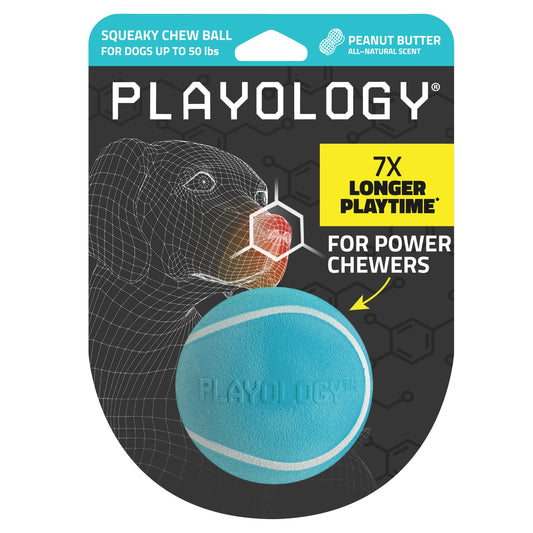 Playology Squeaky Chew Ball Toy - Peanut Butter