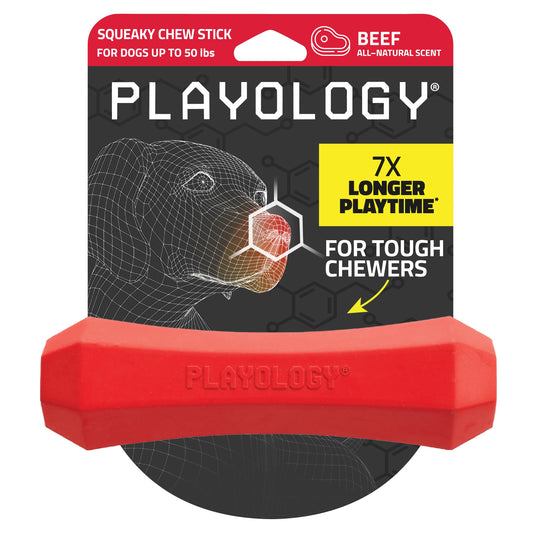 Playology Squeaky Chew Stick Toy - Beef