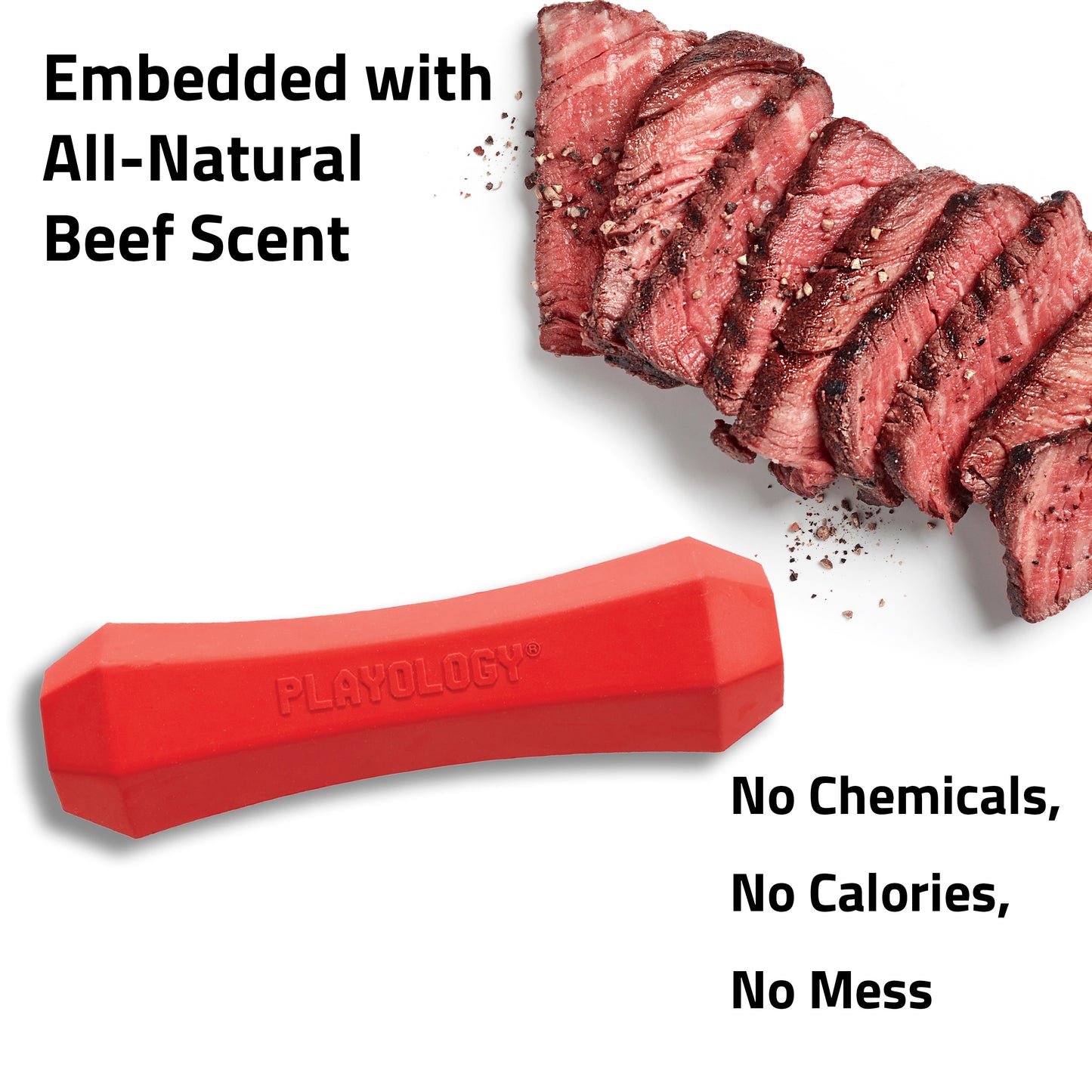 Playology Squeaky Chew Stick Toy - Beef