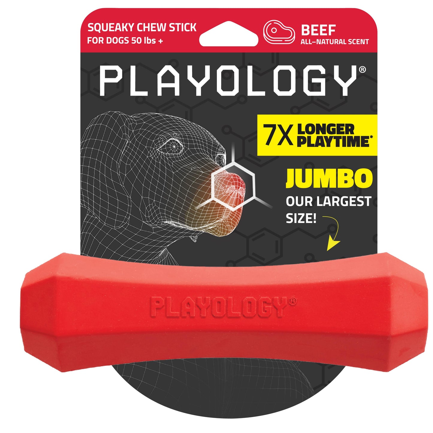Playology Squeaky Chew Stick Toy - Beef