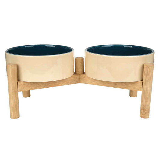 Buddy & Belle Ceramic Bowls with Bamboo Stand