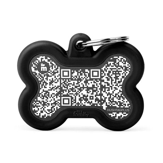 My Family QR Hushtag Bone Pet ID Tag