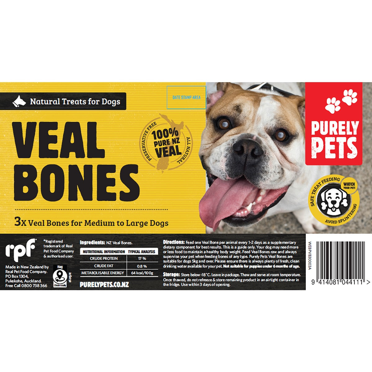 Purely Pets Frozen Veal Bones for Dogs