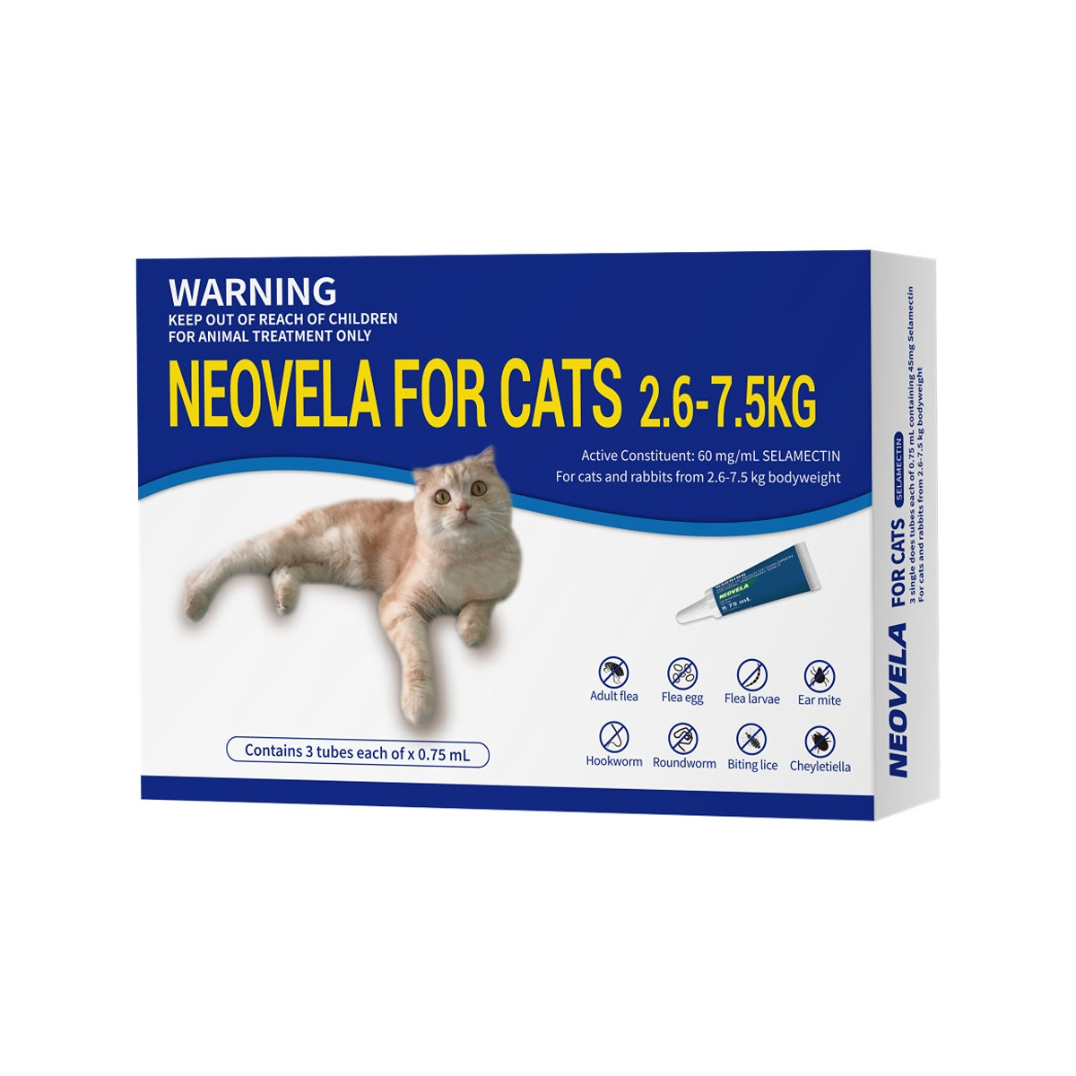 Neovela Spot-On Flea & Worm Treatment For Cats & Rabbits 2.6-7.5kg