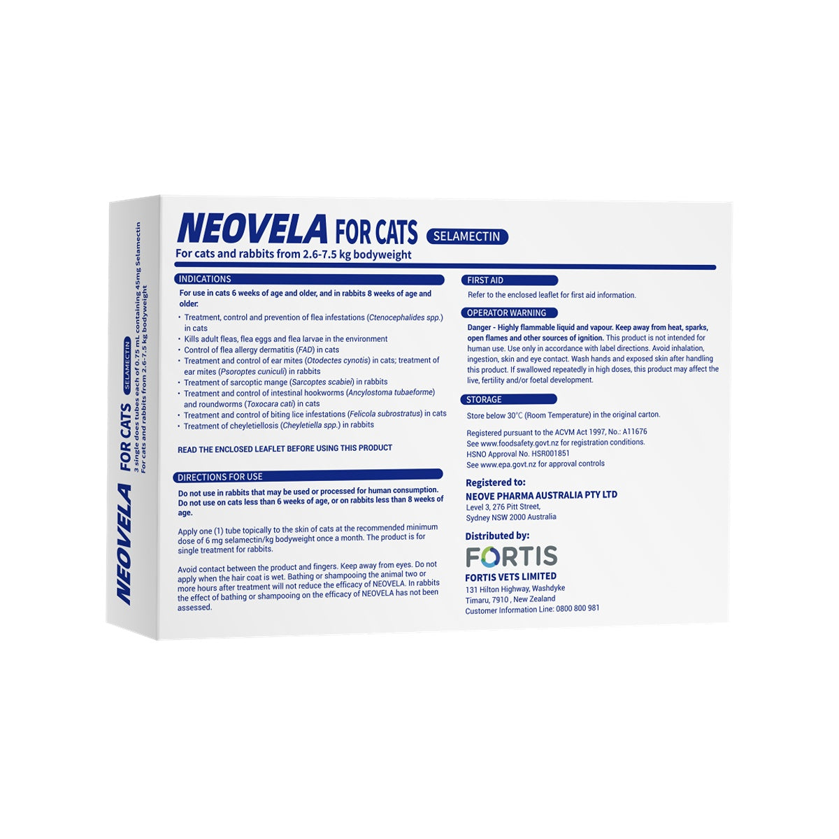 Neovela Spot-On Flea & Worm Treatment For Cats & Rabbits 2.6-7.5kg