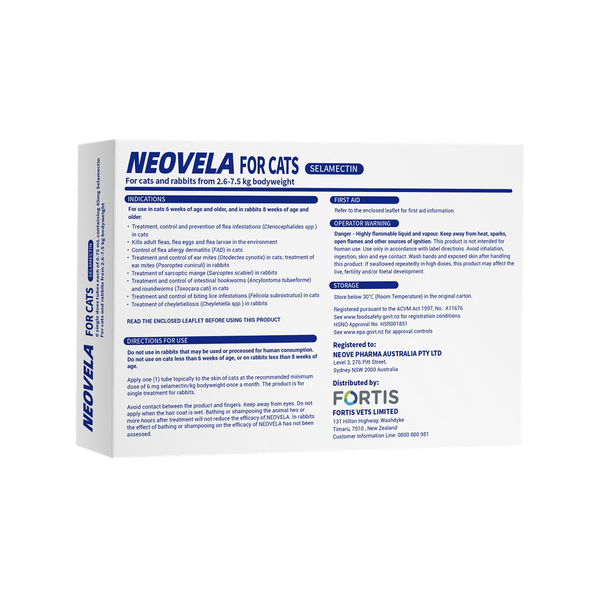 Neovela Spot-On Flea & Worm Treatment For Cats & Rabbits 2.6-7.5kg