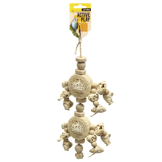 Avi One Rattan Ball with Corn Leaf & Loofah Bird Toy