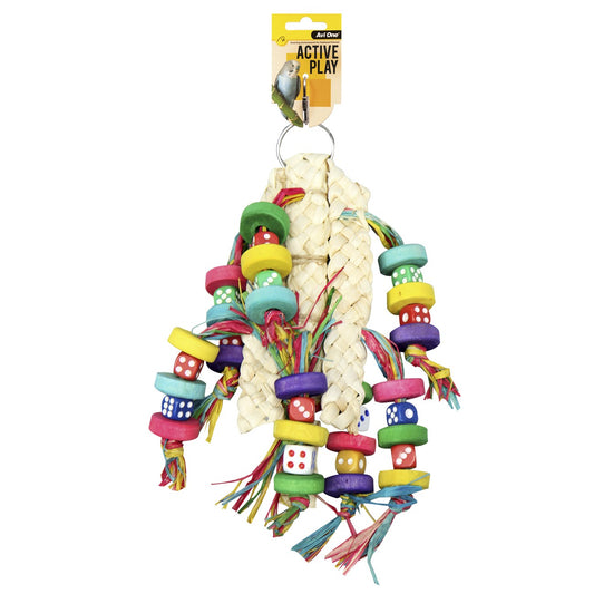Avi One Wooden Beads with Raffia & Corn Leaf Bird Toy