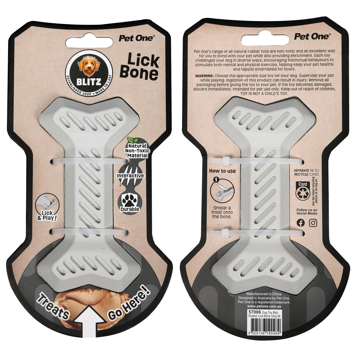 Blitz Rubber Lick Bone Dog Toy