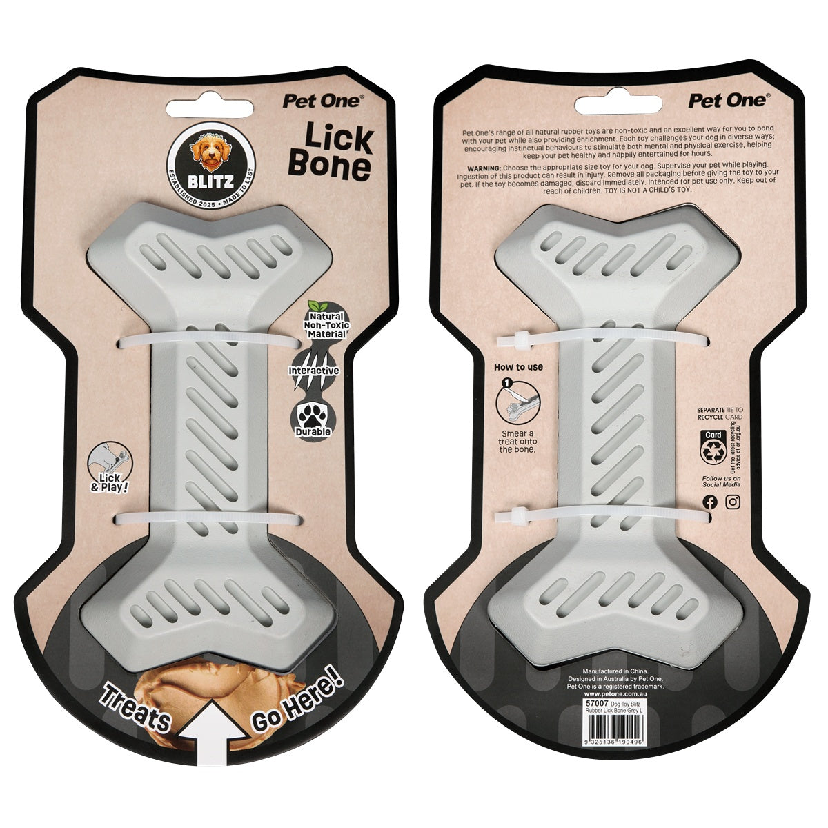 Blitz Rubber Lick Bone Dog Toy