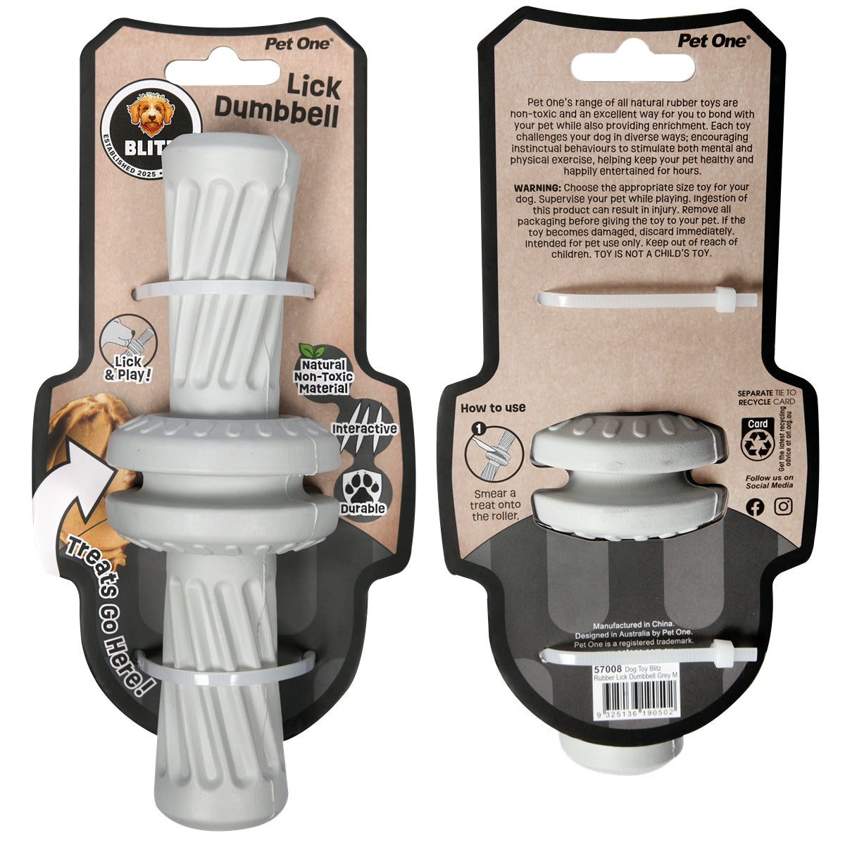 Blitz Rubber Lick Dumbbell Dog Toy