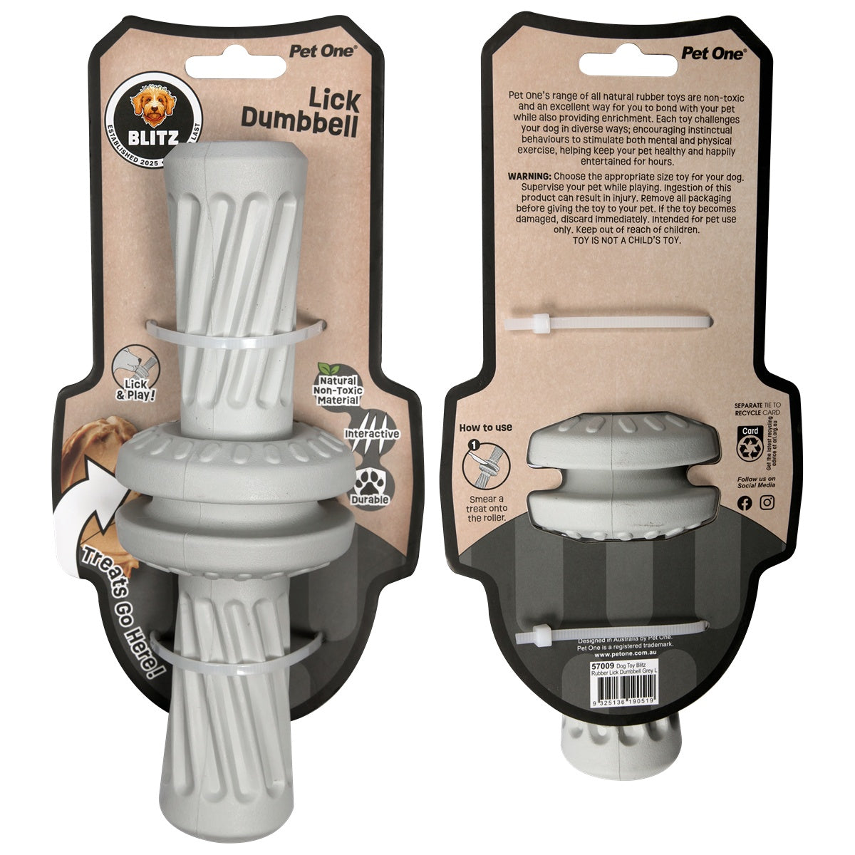 Blitz Rubber Lick Dumbbell Dog Toy