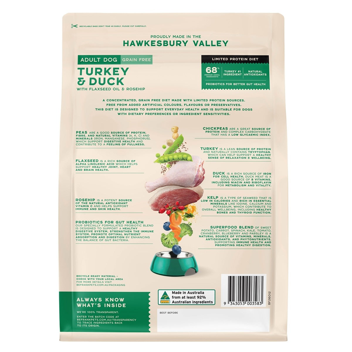 Be Frank Limited Protein Grain Free Turkey & Duck Dry Dog Food