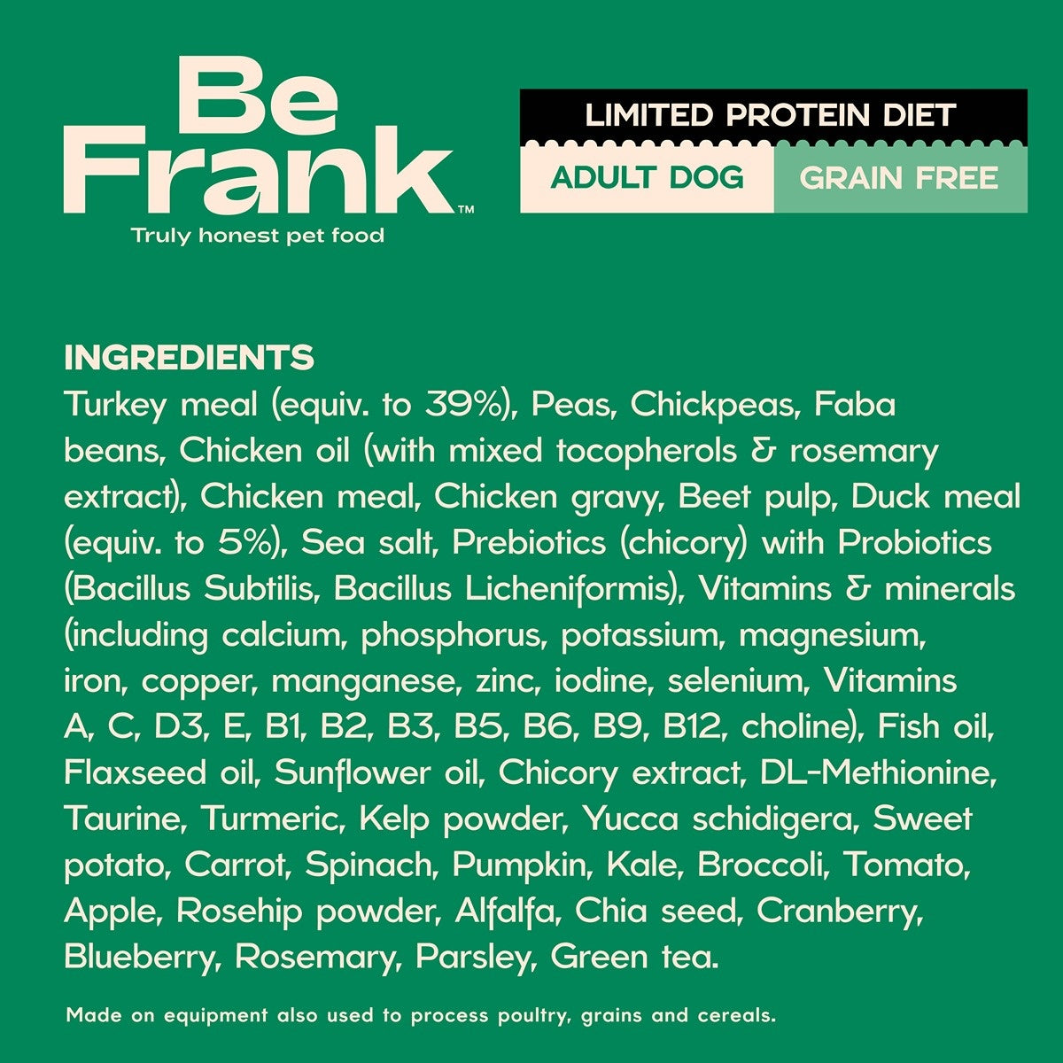Be Frank Limited Protein Grain Free Turkey & Duck Dry Dog Food