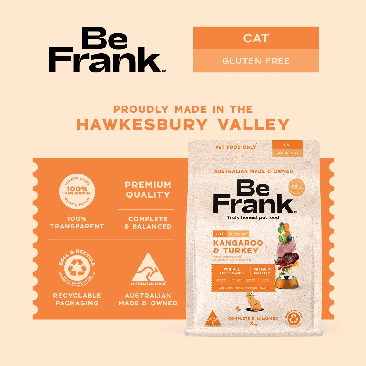 Be Frank Adult Kangaroo & Turkey Dry Cat Food