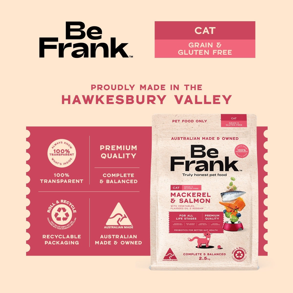 Be Frank Grain Free Adult Mackerel & Salmon Dry Cat Food