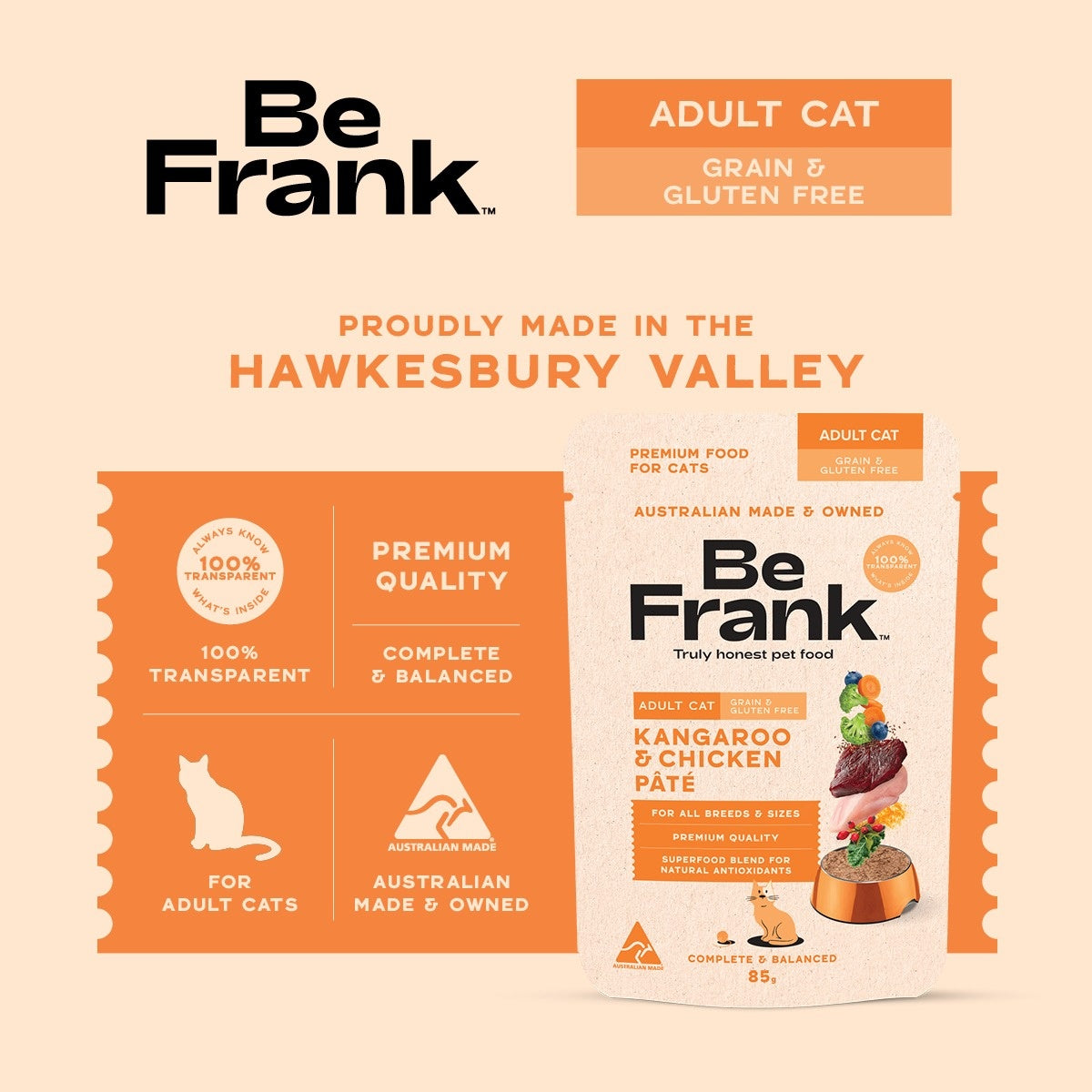 Be Frank Grain Free Adult Kangaroo & Chicken Pate Wet Cat Food