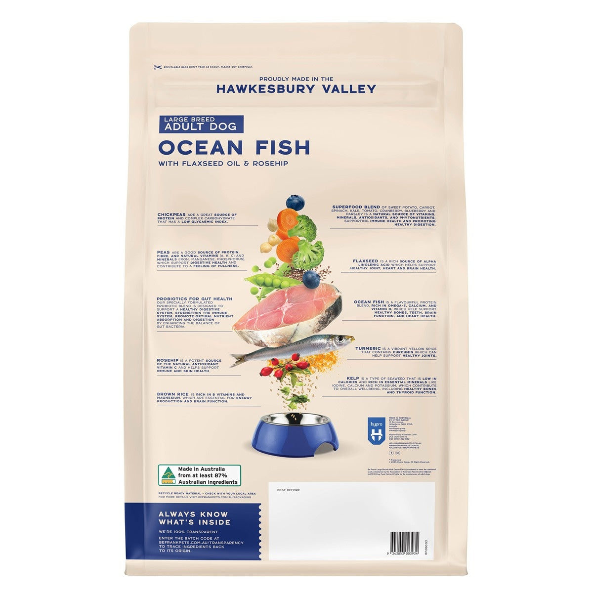Be Frank Core Large Breed Adult Ocean Fish Dry Dog Food