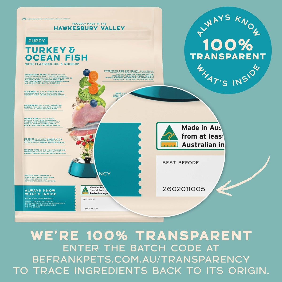 Be Frank Core Turkey & Ocean Fish Dry Puppy Food
