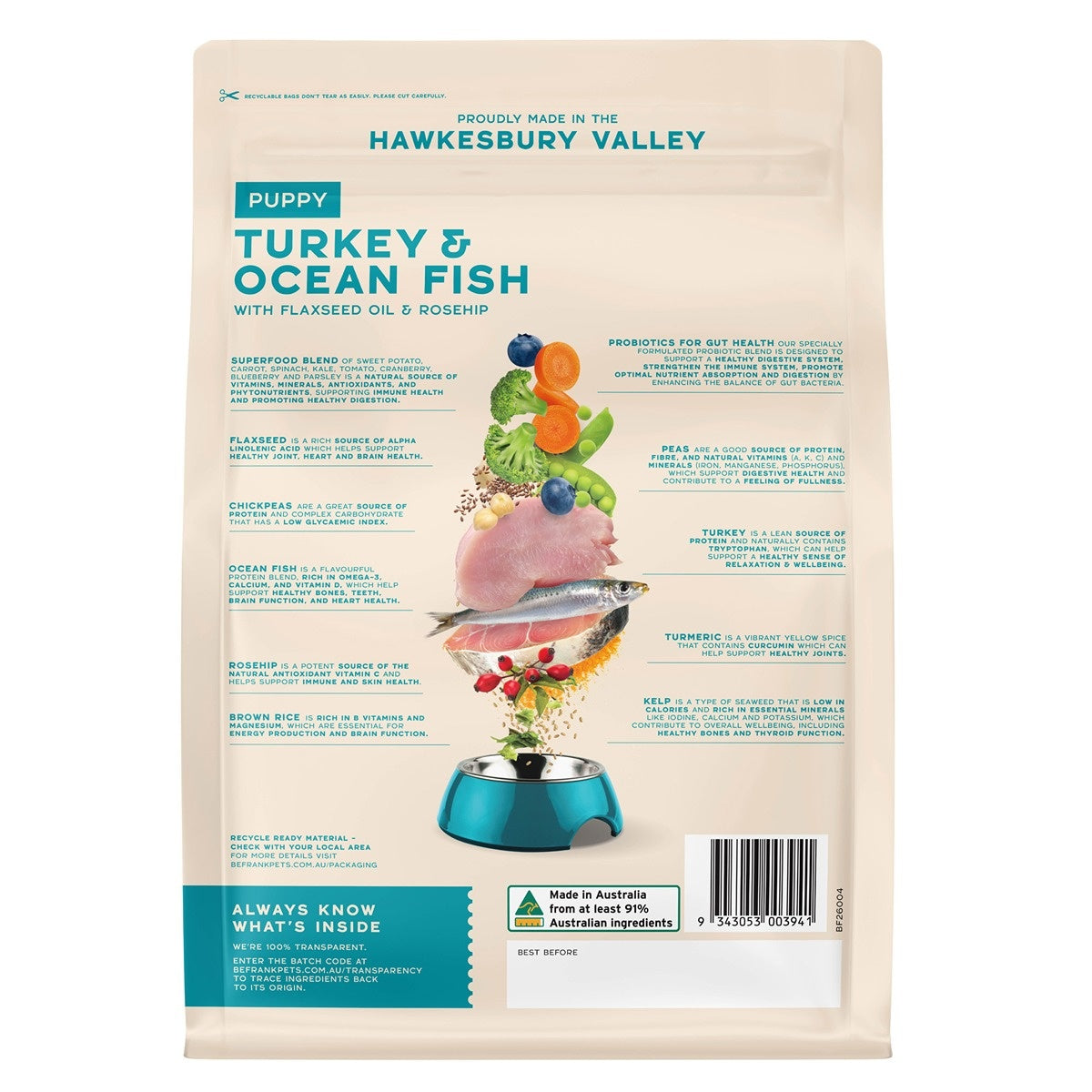 Be Frank Core Turkey & Ocean Fish Dry Puppy Food