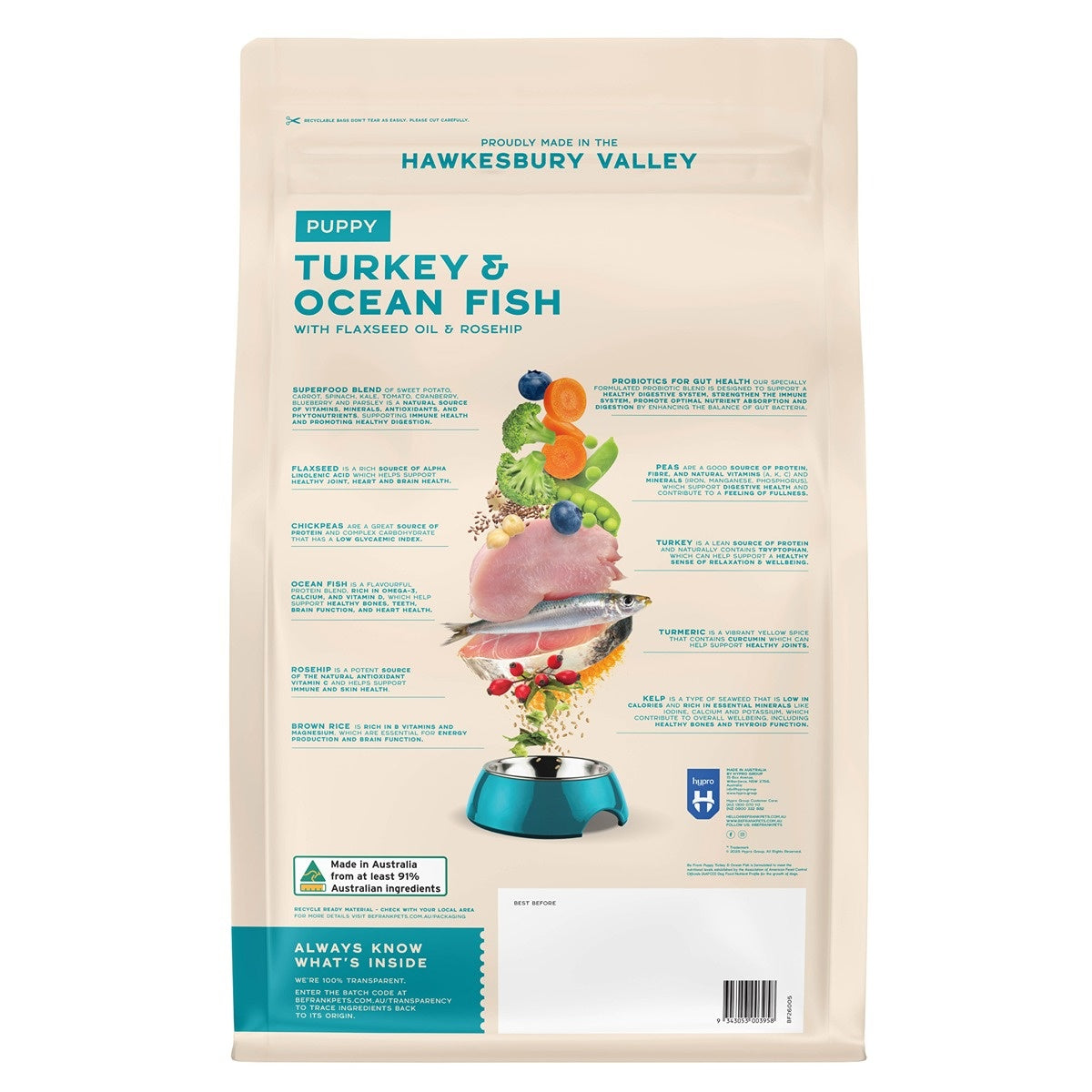 Be Frank Core Turkey & Ocean Fish Dry Puppy Food