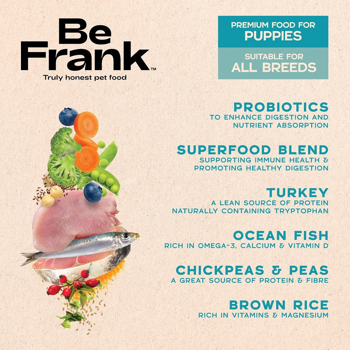Be Frank Core Turkey & Ocean Fish Dry Puppy Food