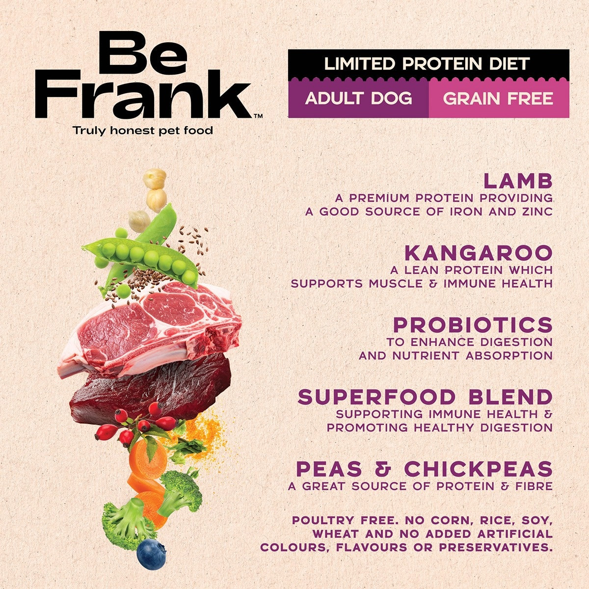 Be Frank Limited Protein Grain Free Kangaroo & Lamb Dry Dog Food