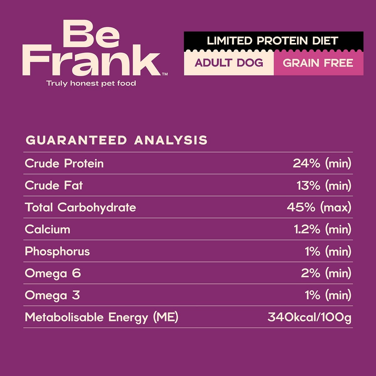 Be Frank Limited Protein Grain Free Kangaroo & Lamb Dry Dog Food
