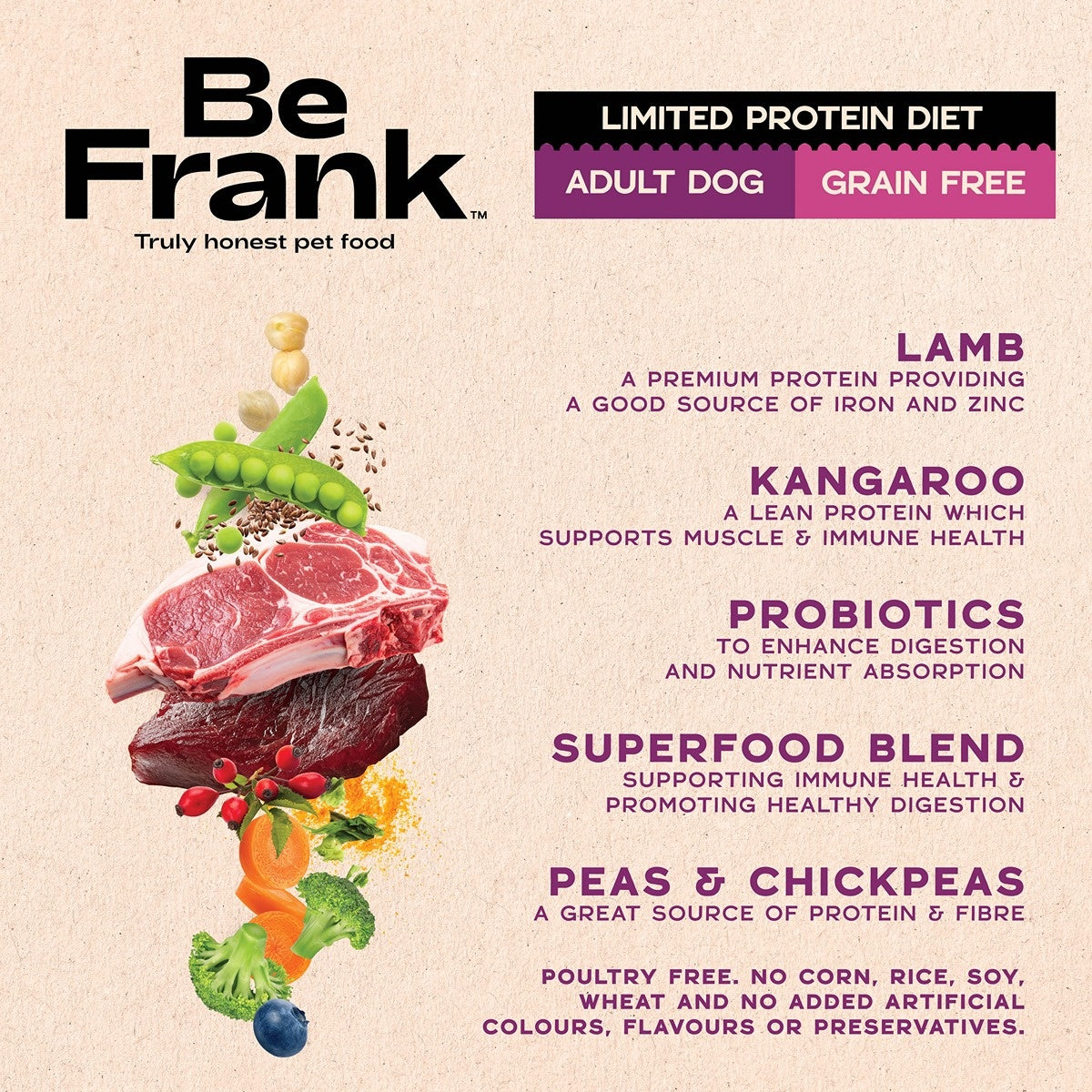 Be Frank Limited Protein Grain Free Kangaroo & Lamb Dry Dog Food