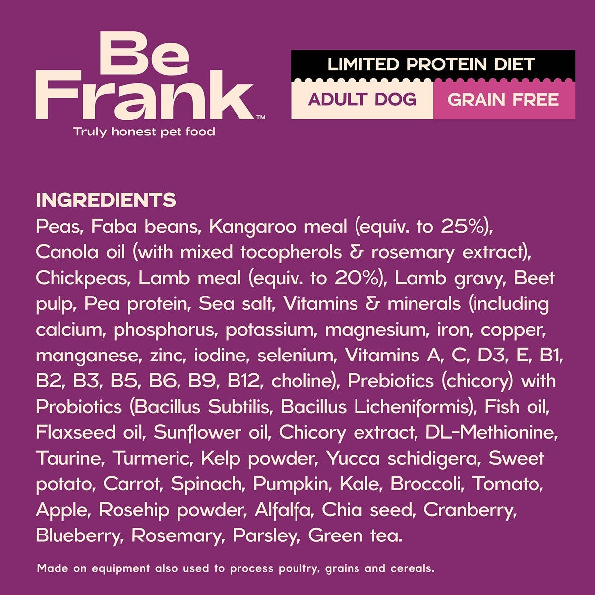 Be Frank Limited Protein Grain Free Kangaroo & Lamb Dry Dog Food