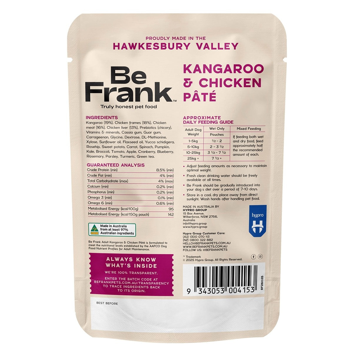 Be Frank Adult Kangaroo & Chicken Pate Wet Dog Food