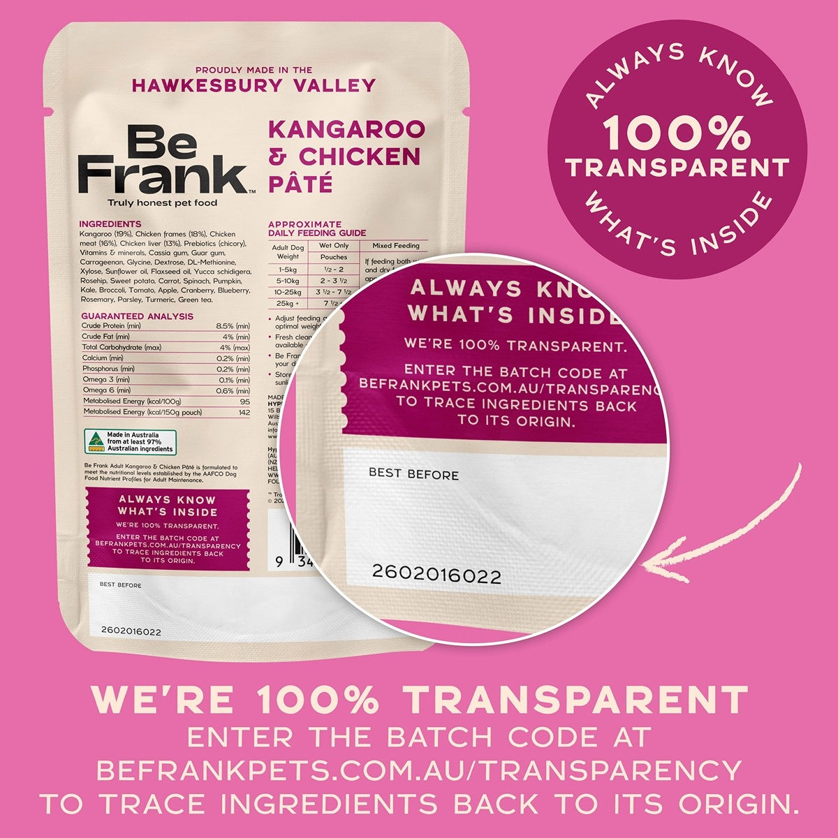 Be Frank Adult Kangaroo & Chicken Pate Wet Dog Food