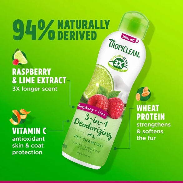 TropiClean EnduraScent Deodorizing Pet Shampoo - Raspberry Lime