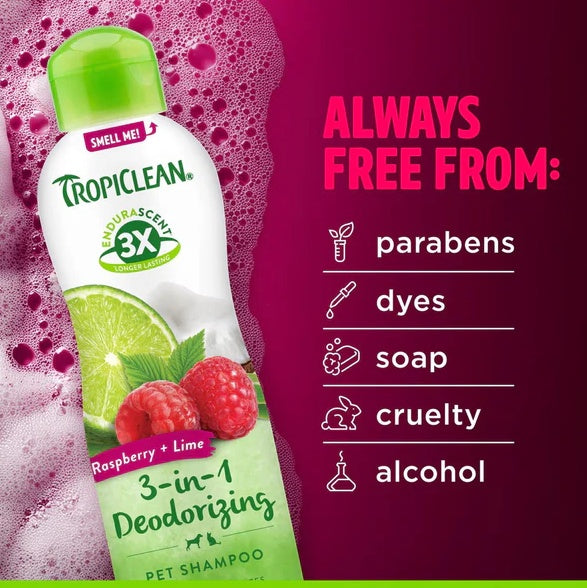 TropiClean EnduraScent Deodorizing Pet Shampoo - Raspberry Lime