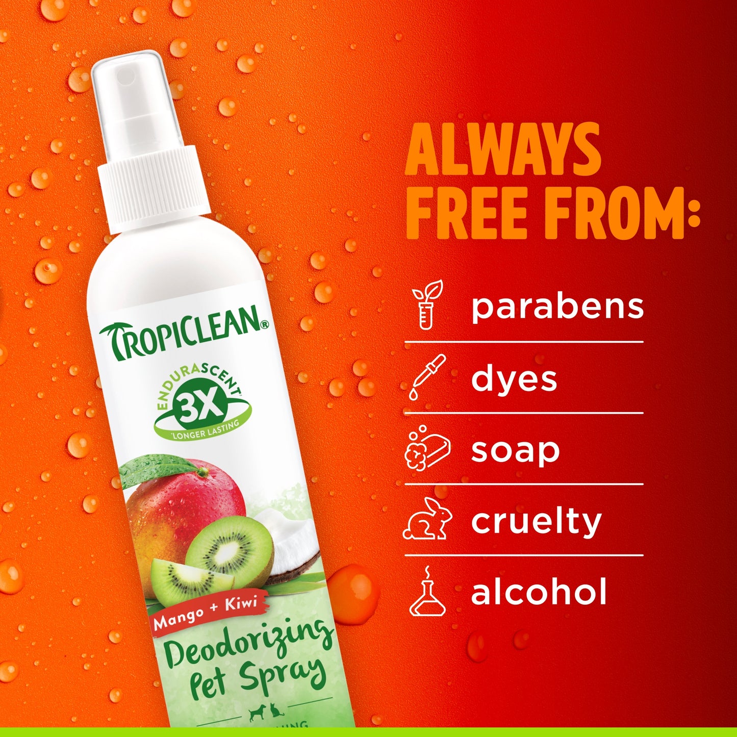 TropiClean EnduraScent Deodorising Pet Spray - Mango Kiwifruit
