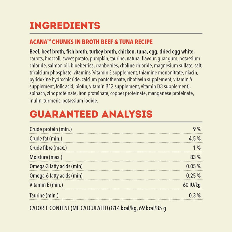 ACANA Beef & Tuna Chunks in Broth Adult Cat Wet Food
