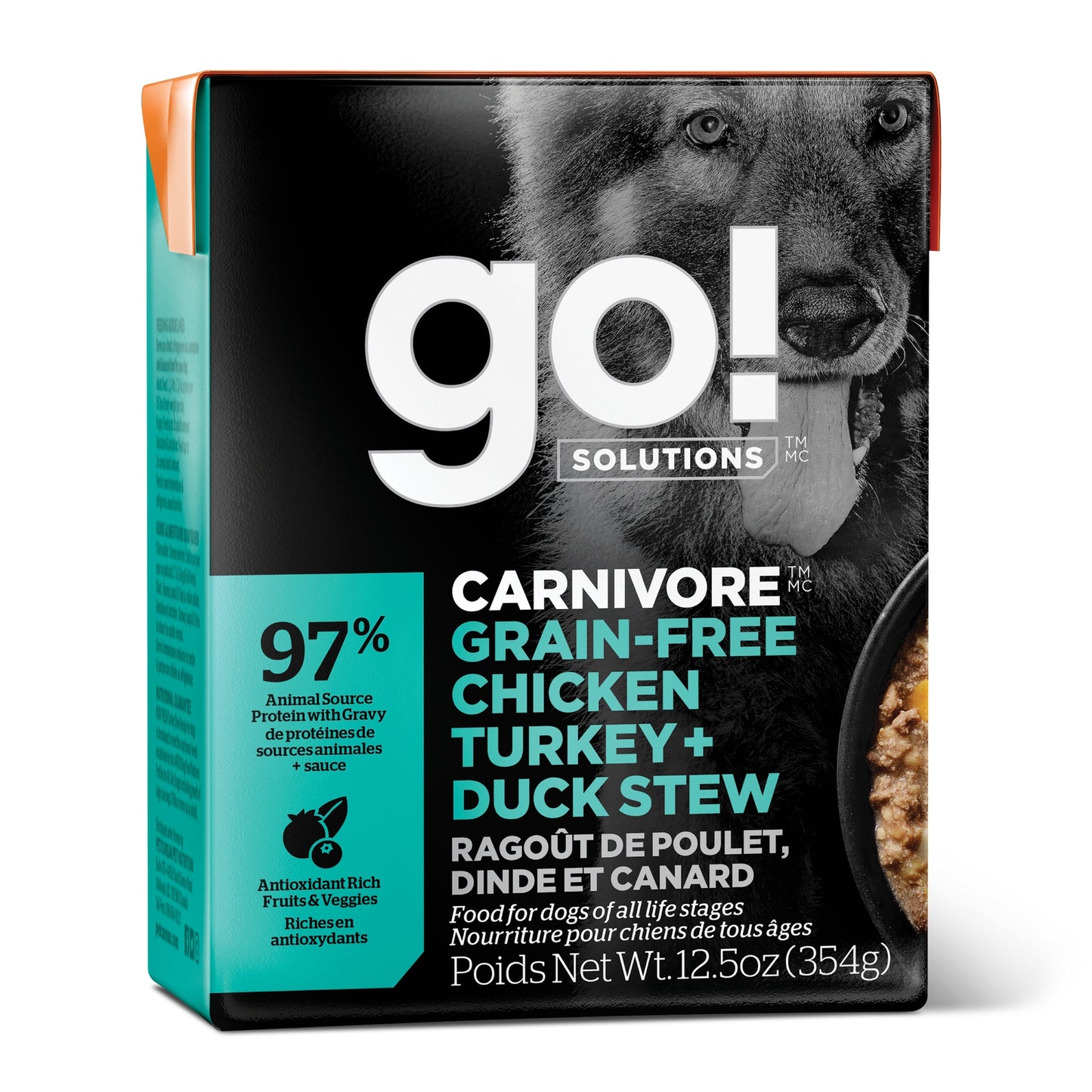 GO! Solutions CARNIVORE Grain Free Chicken, Turkey + Duck Wet Dog Food