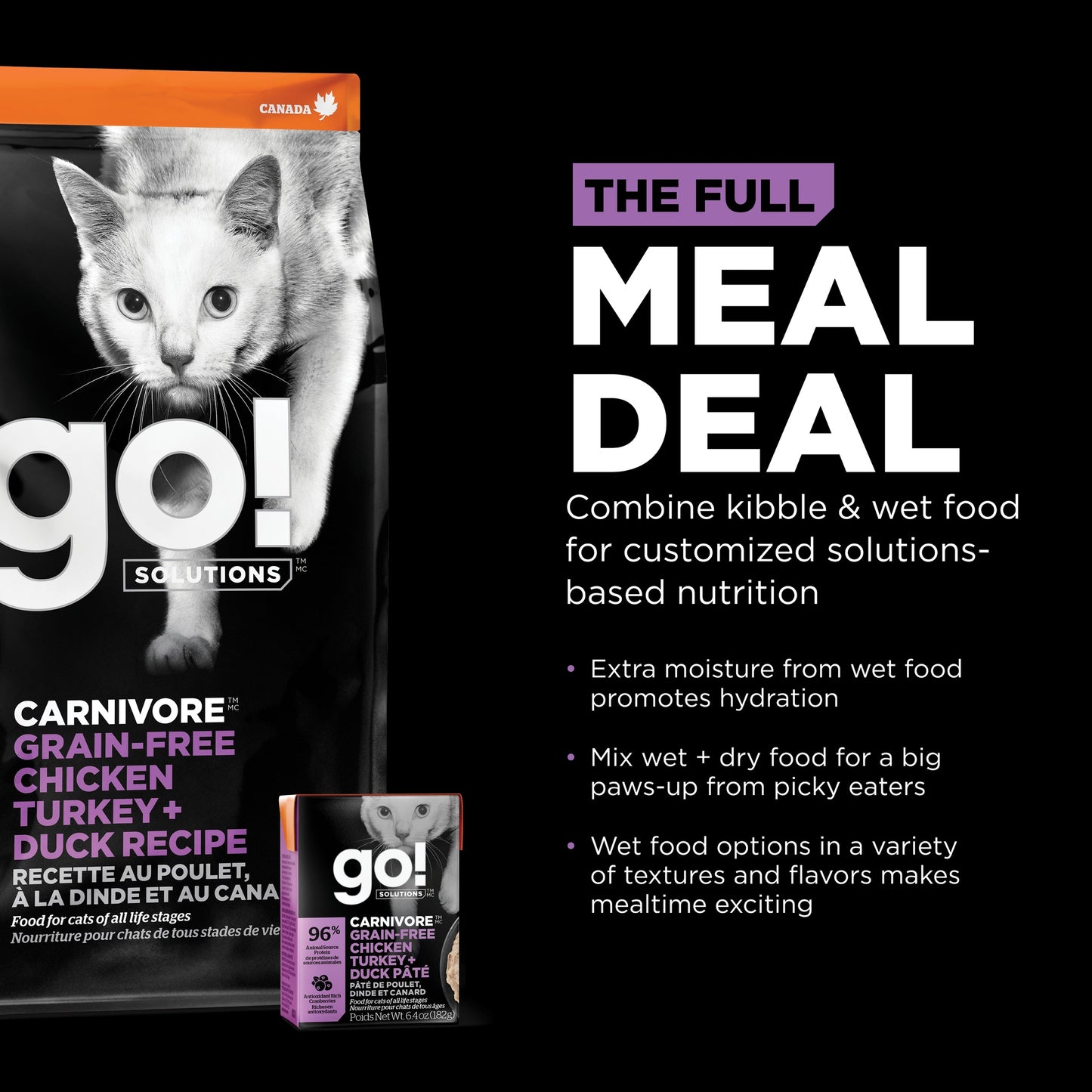GO! Solutions CARNIVORE Grain Free Chicken, Turkey + Duck Wet Cat Food